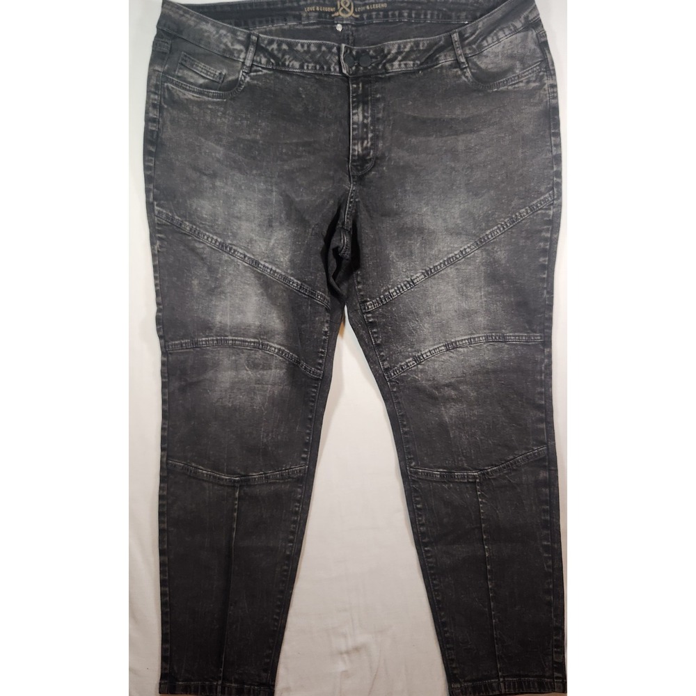 Love & Legend Black Acid Wash Moto‎ Skinny Jeans Plus Size 24 Panelled Denim